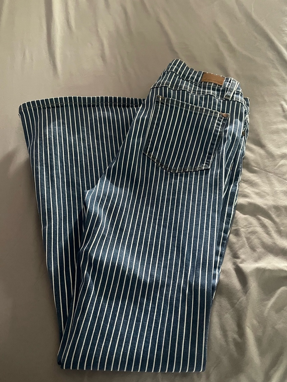 Judy Blue Navy and White Pinstripe Super Flare Jeans